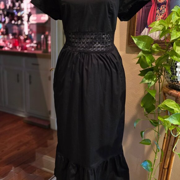 Dark Coquette Summer Black Midi Sheer Waist Dress Torrid 00 M/L - Picture 2 of 10